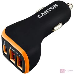 Canyon CNE-CCA08BO 2xUSB + USB-C Autós töltő (18W)