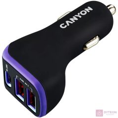 Canyon CNE-CCA08PU 2xUSB + USB-C Autós töltő (18W)