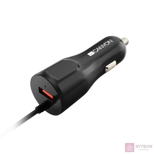 Canyon C-033 Autós USB-A + Lightning töltő - Fekete (5V / 2.4A)