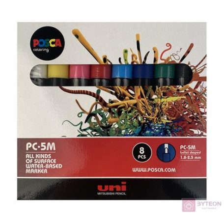 Uni Posca PC-5M 1,8-2,5mm Dekormarker készlet - Vegyes színek (8 db / csomag)
