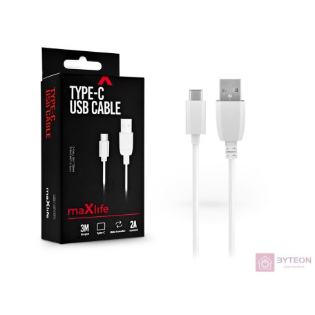 Maxlife USB-C apa - USB-C apa Adat és töltőkábel - Fehér (3m)