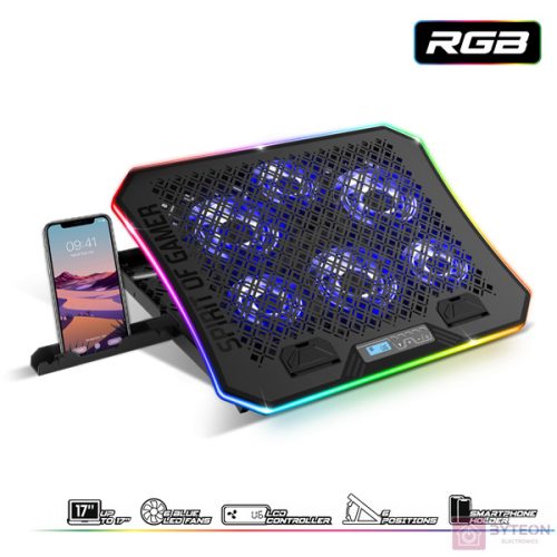 Spirit of Gamer Airblade 1200 17" laptop hűtőpad - Fekete