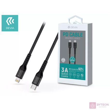 Devia Gracious Series USB-C apa 2.0 - Lightning apa Adat és töltőkábel - Fekete (1.5m)
