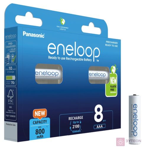 Panasonic BK-4MCDE/8BE Eneloop AAA 800mAh Mikro Ceruzaelem (8db/csomag)
