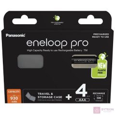   Panasonic Eneloop Pro BK-4HCDEC4BE Újratölthető Microelem (4db/csomag) + Tok