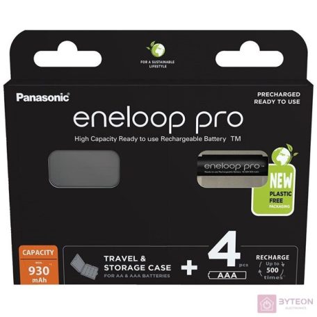 Panasonic Eneloop Pro BK-4HCDEC4BE Újratölthető Microelem (4db/csomag) + Tok