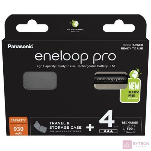 Panasonic Eneloop Pro BK-4HCDEC4BE Újratölthető Microelem (4db/csomag) + Tok