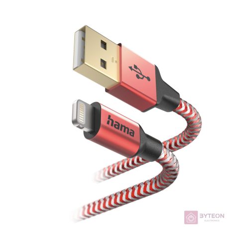 Hama Reflective USB-A apa - Lightning apa 2.0 Adat és töltő kábel - Piros (1.5m)
