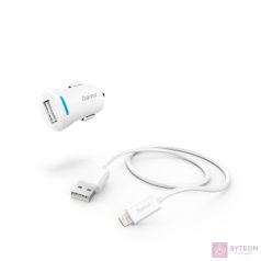   Hama 201610 USB-A Autós töltő + töltőkábel - Fehér (12W)
