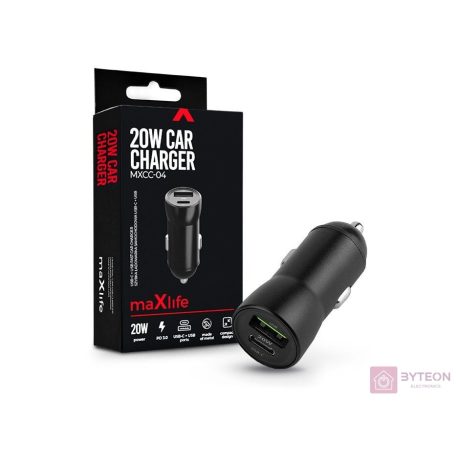Maxlife TF-0166 USB-A / USB Type-C Autós töltő - Fekete (20W)