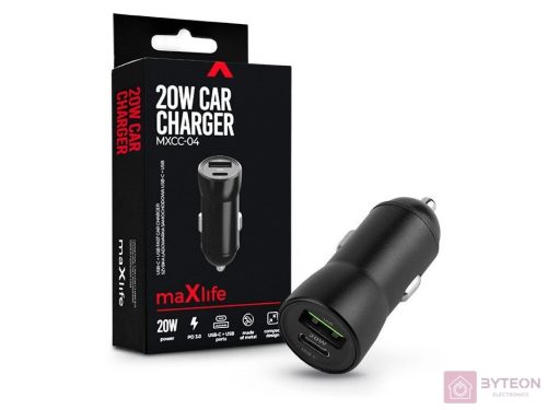 Maxlife TF-0166 USB-A / USB Type-C Autós töltő - Fekete (20W)