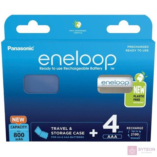 Panasonic BK-4MCDEC4BE Eneloop AAA 800mAh Ceruzaelem (4db/csomag) + Tok