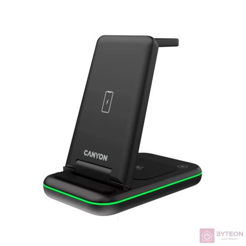 Canyon WS- 304 3in1 vezeték nélküli töltő - Fekete (15W)