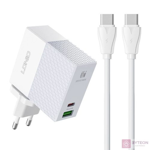 Wall charger LDNIO A2620C USB, USB-C 65W + USB-C - USB-C cable