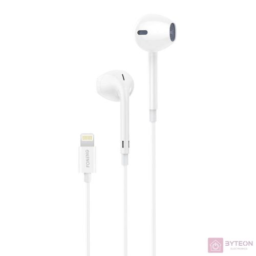 Foneng T28 Wired Earphones, Lightning, with remote Control (White)