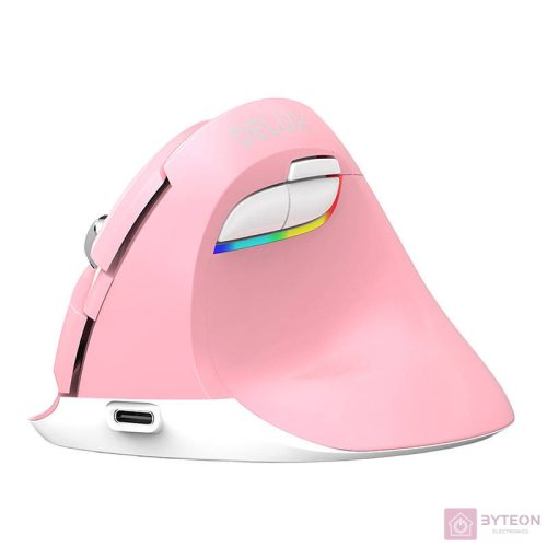 Wireless Vertical Mouse Delux M618Mini DB BT+2.4G 2400DPI (pink)