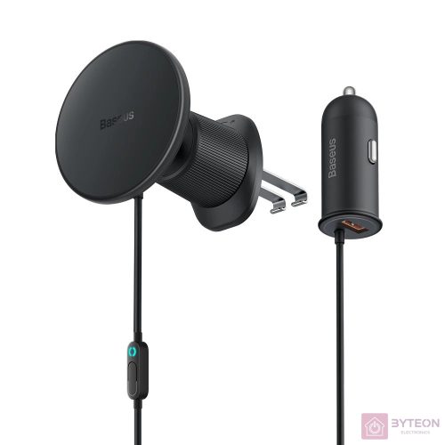 Magnetic Car Phone Holder Baseus CW01 to Ventilation Grid with car charger USB-A, 15W + 25W (black)