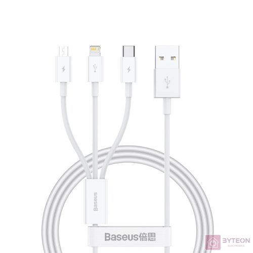 Quick Charge USB to M+L+C  Baseus Superior Data 3.5A 1m (White)