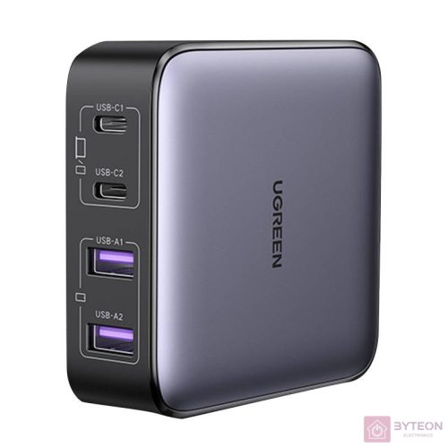UGREEN CD327 Nexode Töltő, 2x USB-C, 2x USB-A, GaN, 65 W (Szürke)
