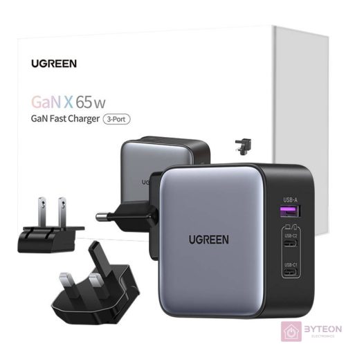 Ugreen Nexode Fali töltő, 2x USB-C + USB, 65W
