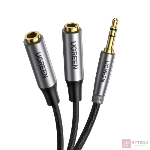 AUX UGREEN audio elosztó 3,5 mm-es jack kábel, 20 cm (fekete)