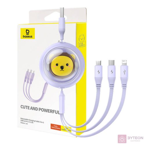 Charging Cable 3w1 Baseus USB to USB-C, USB-M, Lightning 3,5A, 1,1m (purple)