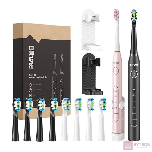 Sonic toothbrushes with tips set and 2 toothbrush holders Bitvae D2+D2 (pink and black)