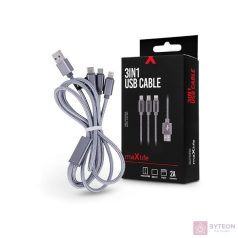   Maxlife TF-0168 1m 3in1 Lightning/microUSB/Type C 2A ezüst adat- és töltőkábel