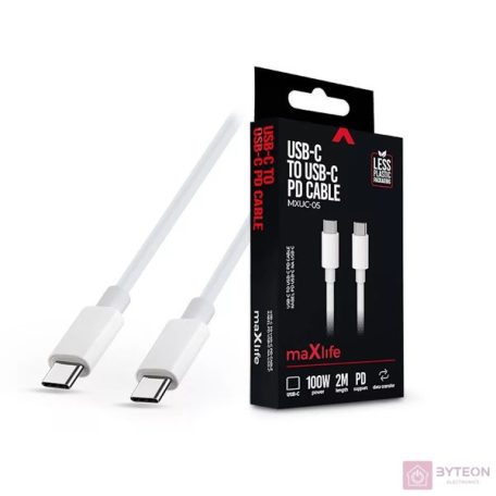 Maxlife TF-0182 2m 100W Type C apa-apa fehér adat- és töltőkábel