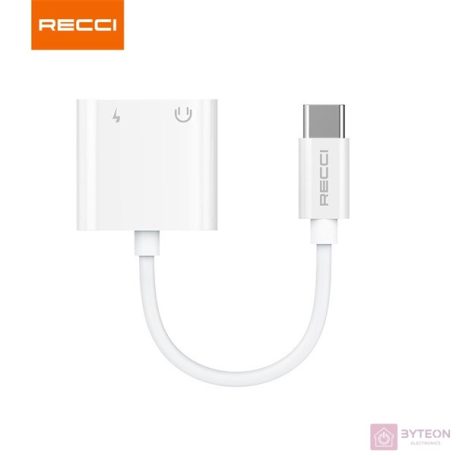 Recci RDS-A09 2x Type C - Type C fehér töltő és audió elosztó adapter