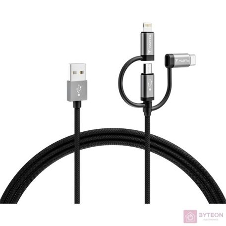 Varta 57937101111 2m 12W 3in1 USB A - Lightning/microUSB/Type C adat- és töltőkábel