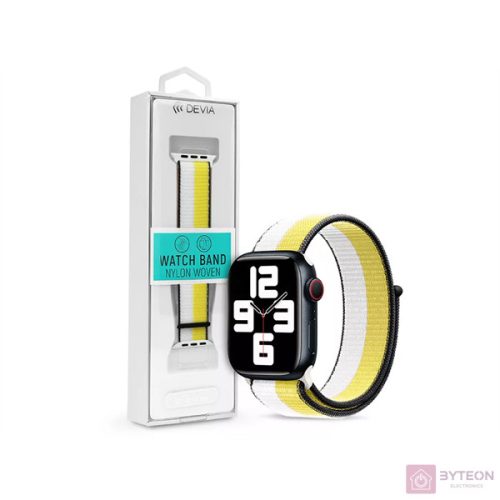 Devia ST364709 Apple Watch 42/44/45/49mm fehér/sárga szövet sport szíj
