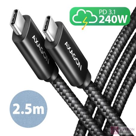 Axagon BUCM2-CM25AB 2,5m USB C fekete adat- és töltőkábel