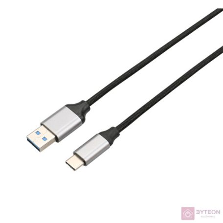 AVAX CB301G STEELY 1,5m 3A USB A-Type-C gyorstöltő sodorszálas acélszürke adat- és töltőkábel