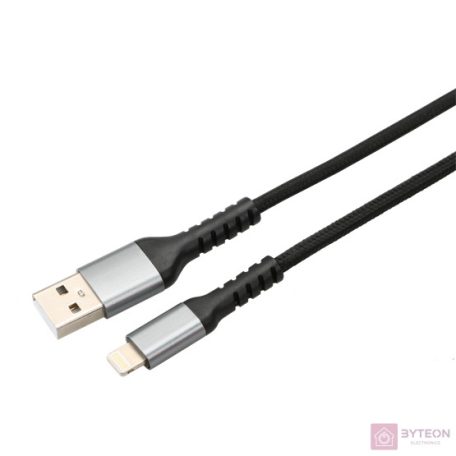 AVAX CB401G STEELY 1,5m 20W USB A-Lightning gyorstöltő sodorszálas acélszürke adat- és töltőkábel