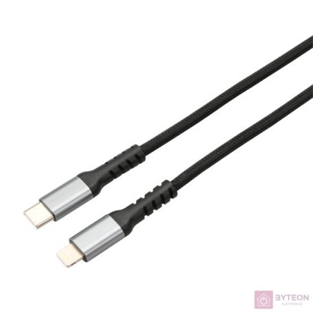 AVAX CB402G STEELY 1,5m 20W Type-C-Lightning gyorstöltő sodorszálas acélszürke adat- és töltőkábel