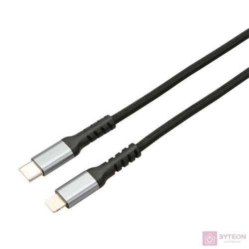 AVAX CB402G STEELY 1,5m 20W Type-C-Lightning gyorstöltő sodorszálas acélszürke adat- és töltőkábel