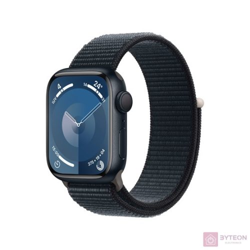 Apple Watch S9 GPS (41mm) éjfekete alumínium tok , éjfekete sport pánt okosóra