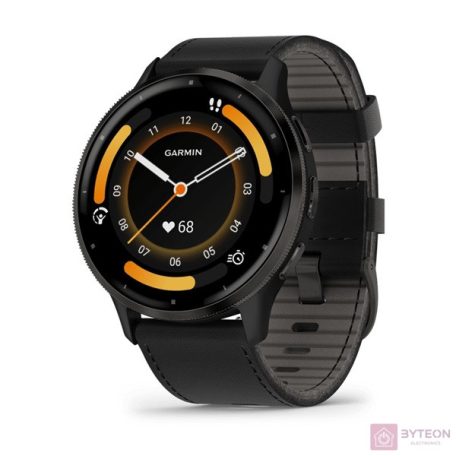 Garmin Venu 3 fekete, fekete kerettel, bőr és szilikon szíjjal okosóra
