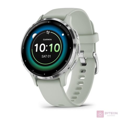 Garmin Venu 3S zsálya, ezüst kerettel, szilikon szíjjal okosóra