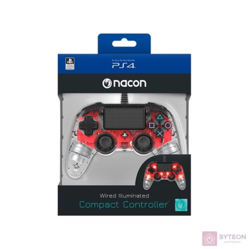 Nacon Compact PS4 átlátszó-halványpiros vezetékes kontroller