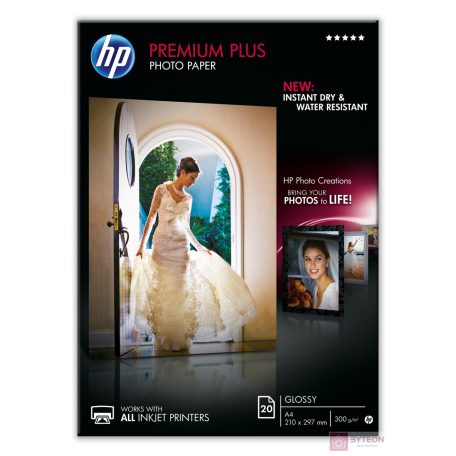 HP Premium Plus Fényes Fotópapír [A4, 300g, fényes, 20db]