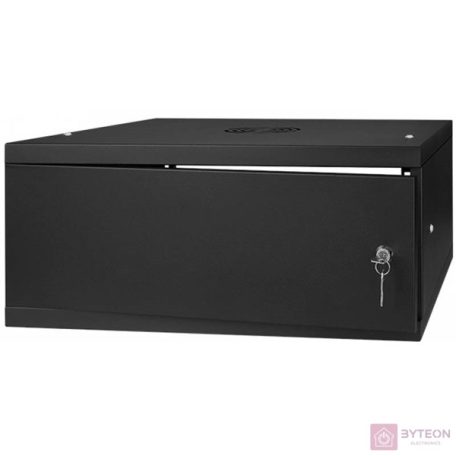 Stalflex RC19-4U-350MB 19" 4U 350 mm mély lapraszerelt fekete fém ajtós fali rack szekrény