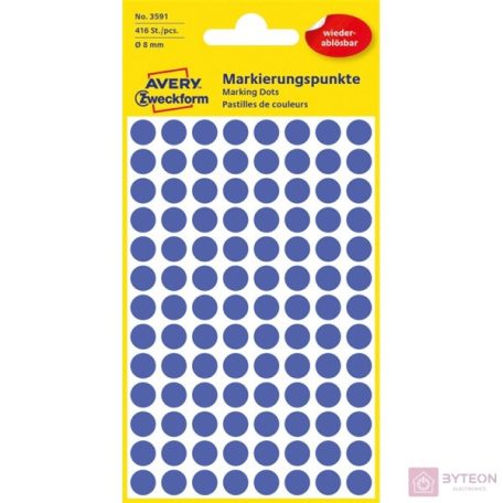Avery 3591 8mm visszaszedhető 416db-os indigókék jelölőpont