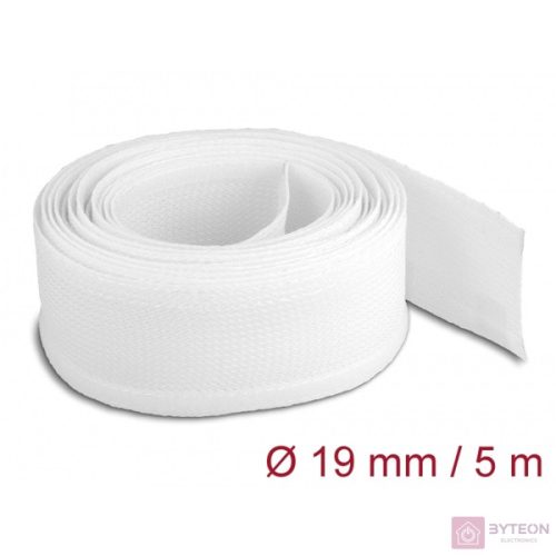 Delock 20817 5mx19mm fehér tépőzáras fonott kábelharisnya
