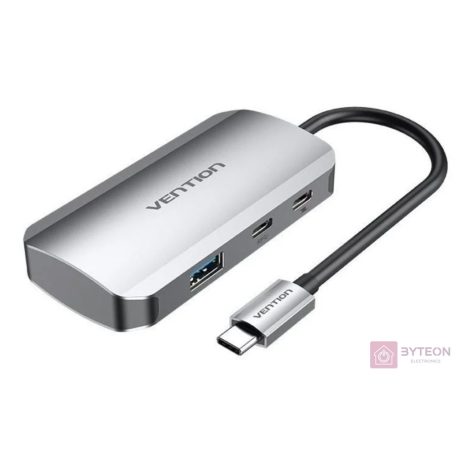 USB-C to USB-C Docking Station, 3x USB3.0, PD 0.15m Vention TNDHB, gray