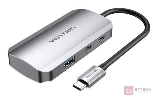 USB-C to USB-C Docking Station, 3x USB3.0, PD 0.15m Vention TNDHB, gray