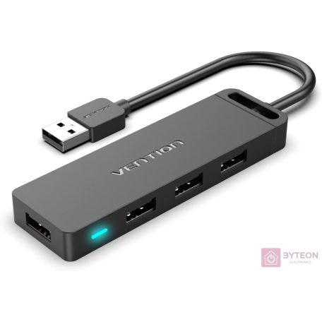 USB 2.0 4-Port Hub with Power Supply Vention CHMBB 0.15m, Black