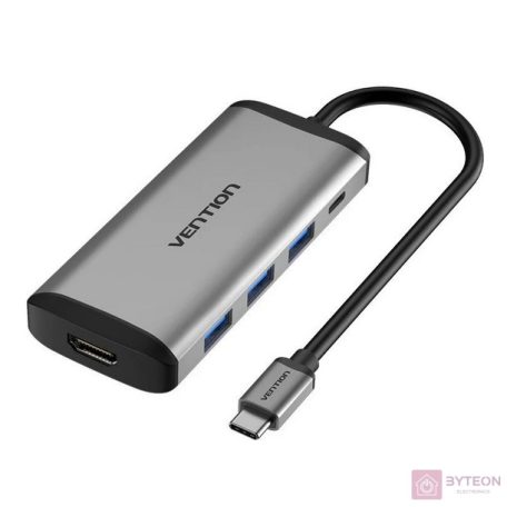 Docking Station 6 in 1 USB-C do HDMI, 3x USB3.0, RJ45, PD Vention CNCHB 0,15m gray