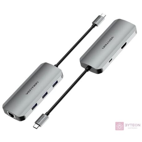 USB-C to HDMI Docking Station, 3x USB 3.0, RJ45, PD 0.15m Vention TOHHB (gray)